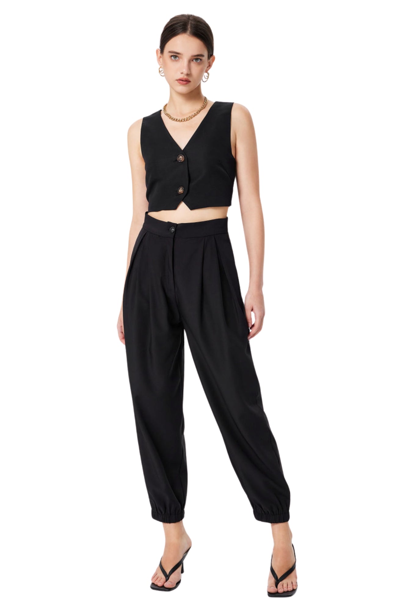 HIGH WAIST JOGGER PANTS - BLACK