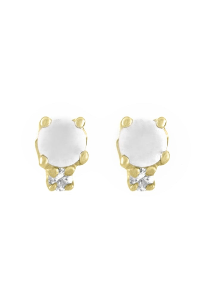 ROUND STONE AND DIAMOND STUD OPAL