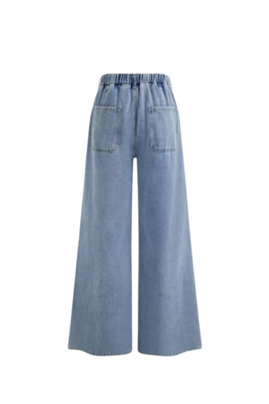 DENIM FRONT TIE WIDE PANTS