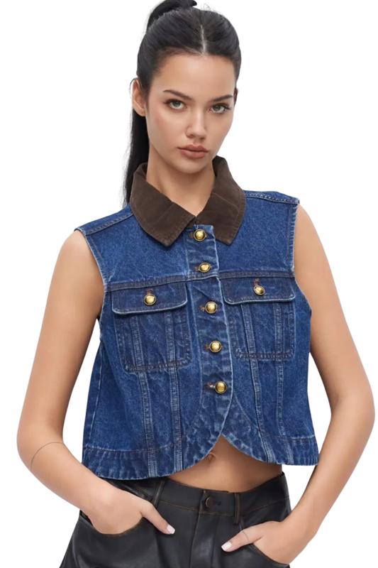 DENIM COLORBLOCK VEST