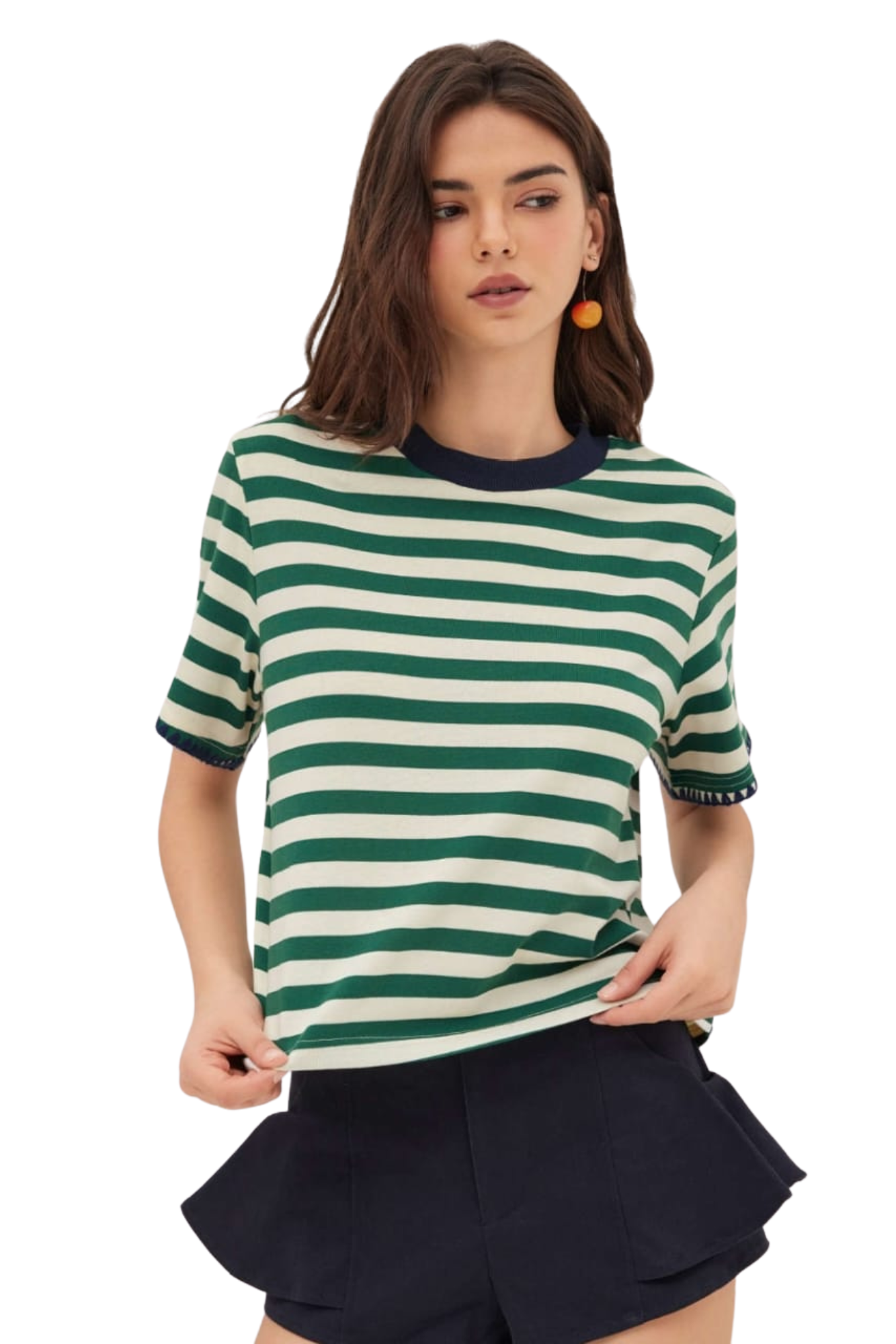 COTTON STRIPE GREEN TEE