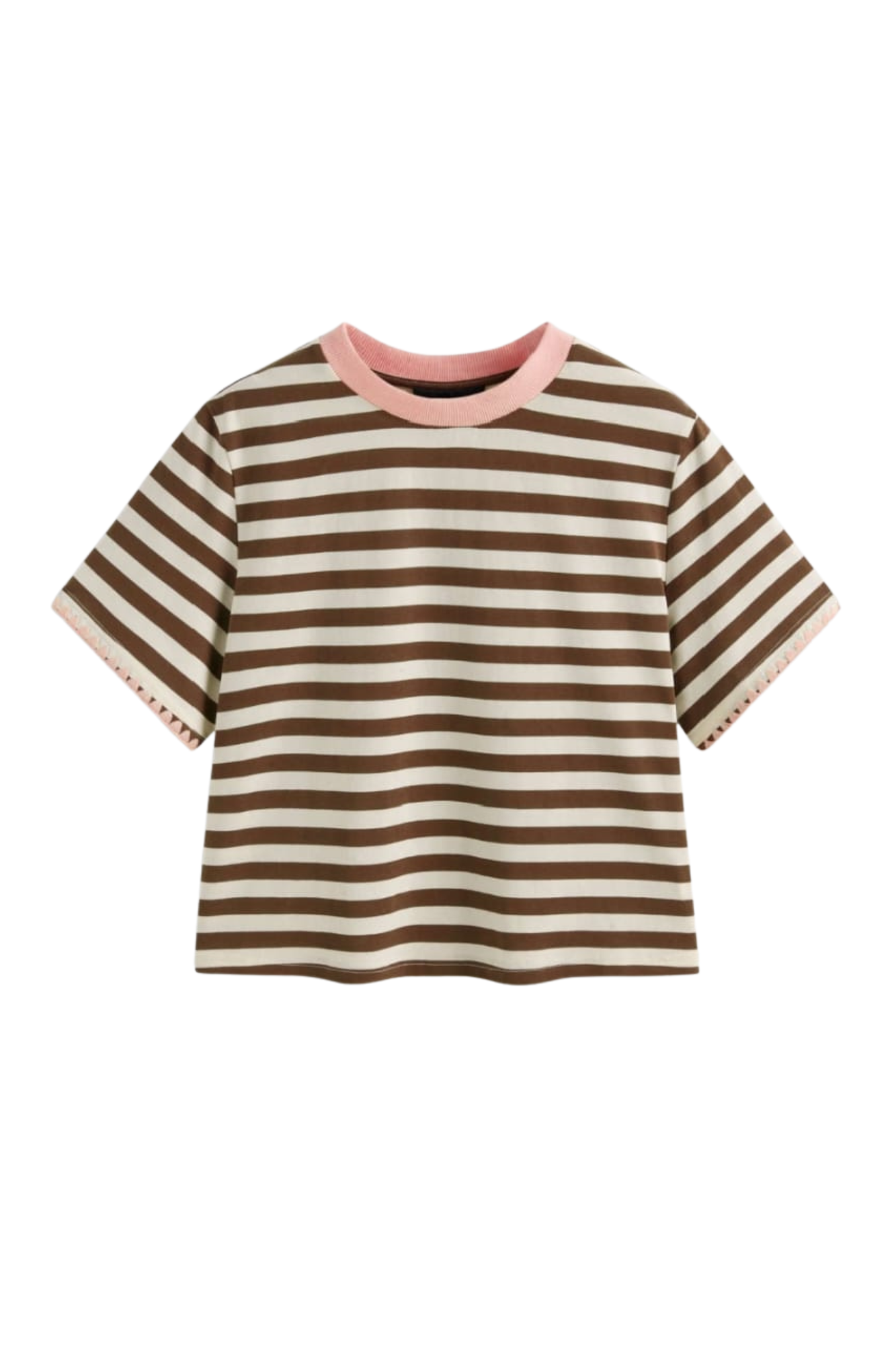 COTTON STRIPE BROWN TEE