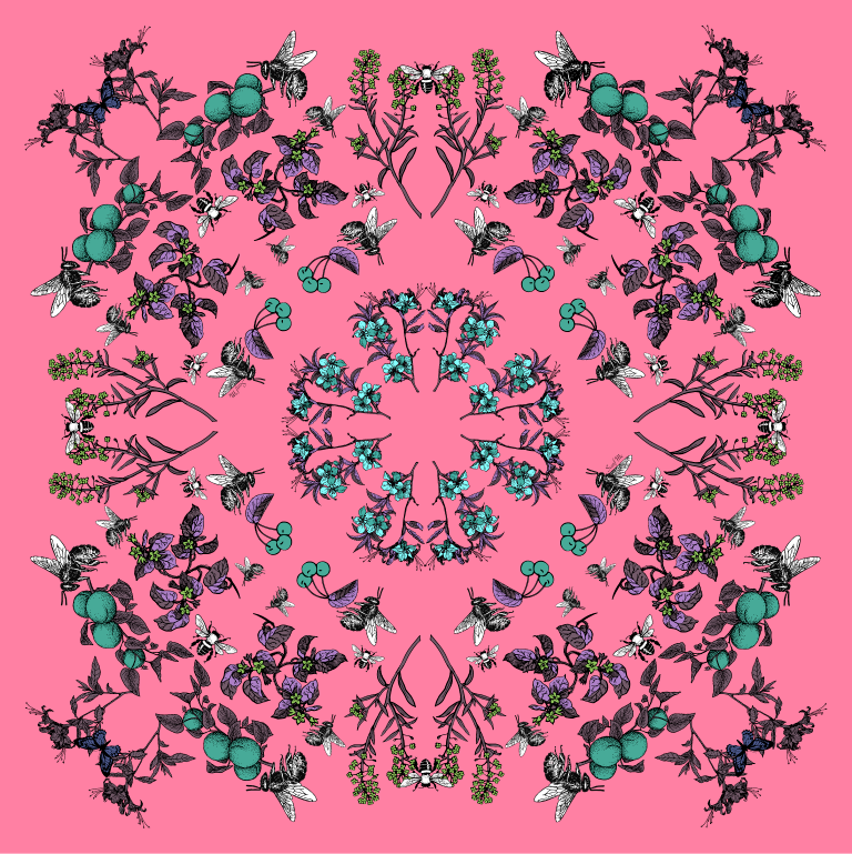 PINK SILK BUGS SQUARE SCARF