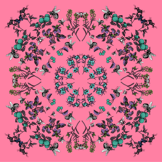 PINK SILK BUGS SQUARE SCARF