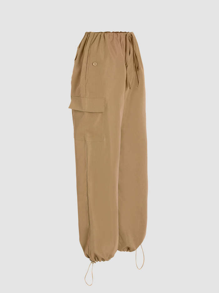 SOLID LOW-RISE PARACHUTE CARGO PANTS