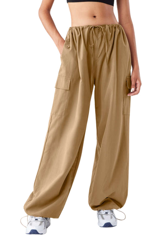 SOLID LOW-RISE PARACHUTE CARGO PANTS