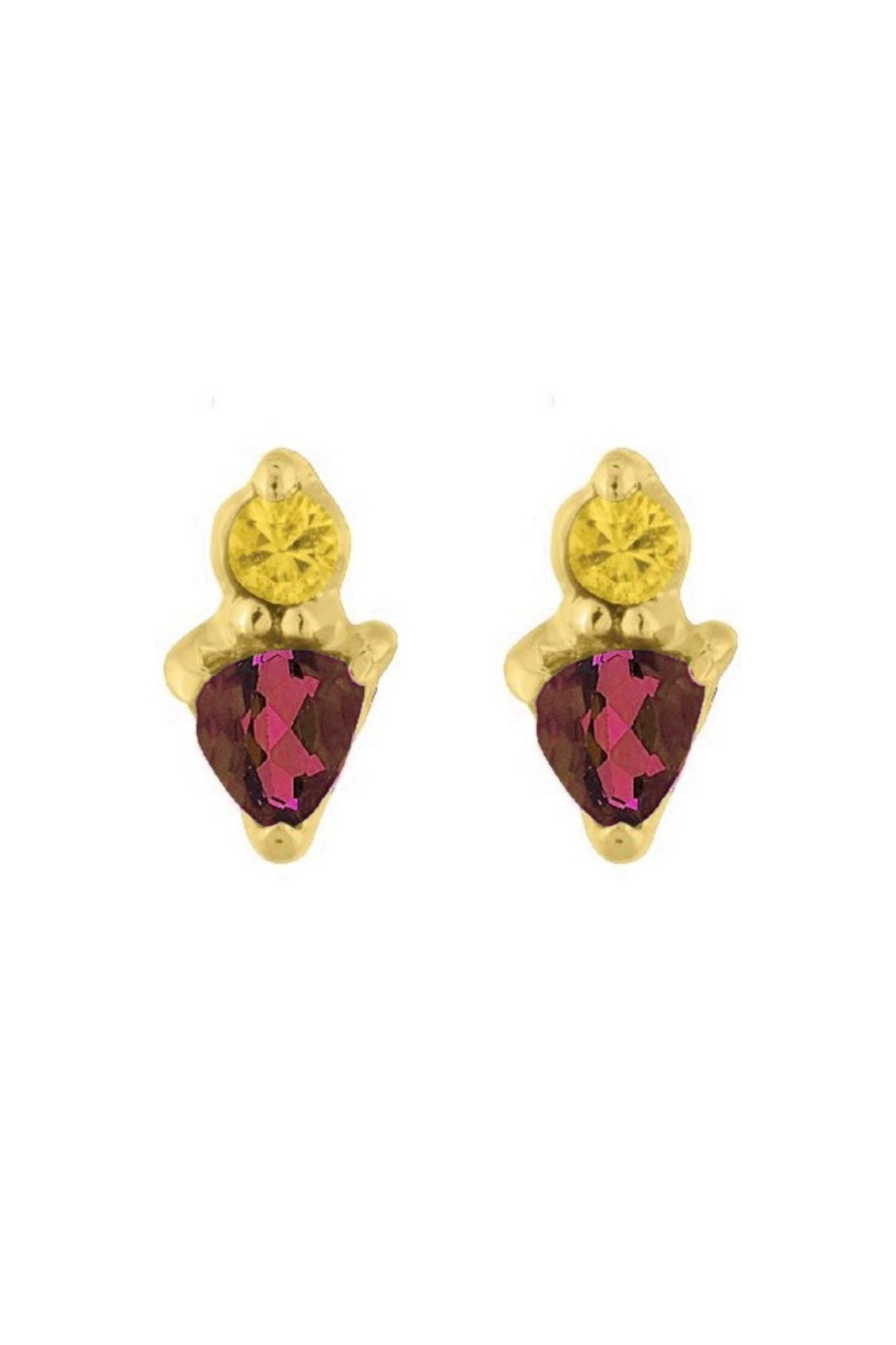 MINI ARROW STUDS RUBY AND CITRINE