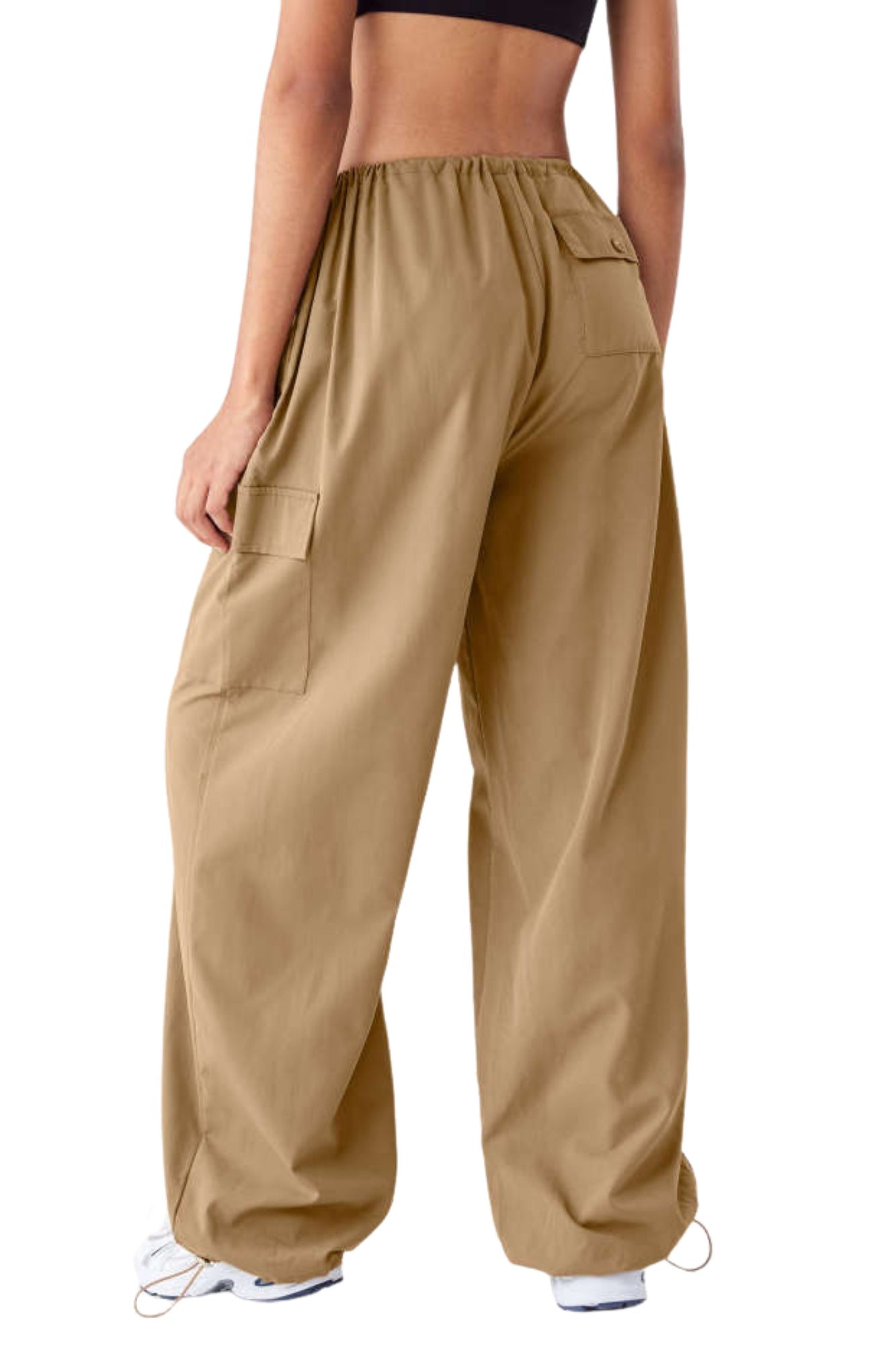 SOLID LOW-RISE PARACHUTE CARGO PANTS