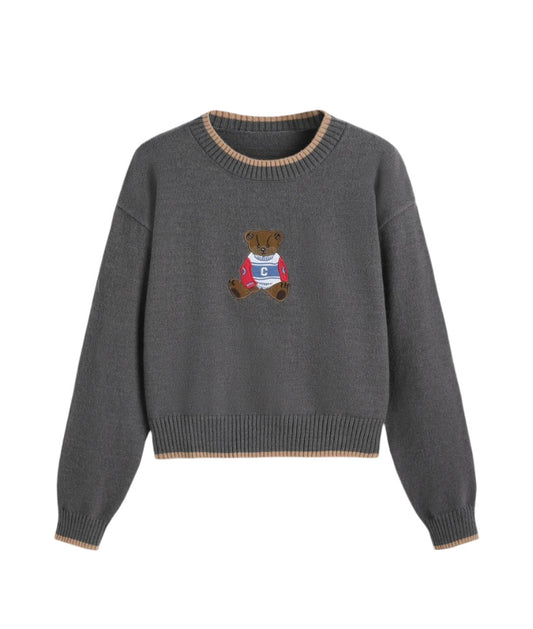 KNIT SWEATER BEAR GREY