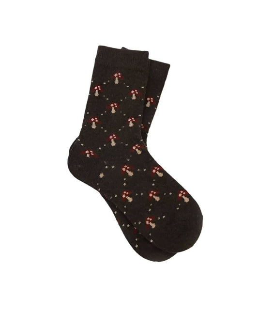 MUSHROOM & FLORAL BLACK SOCKS