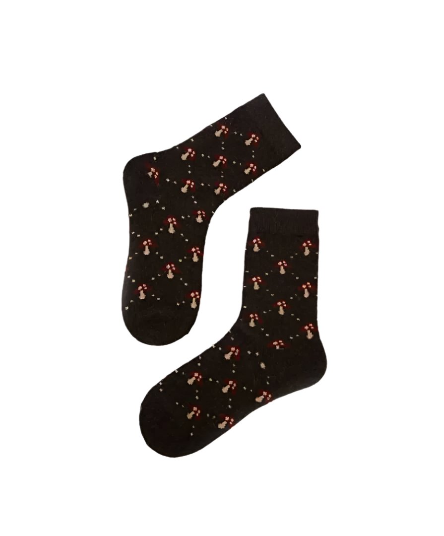 MUSHROOM & FLORAL BLACK SOCKS