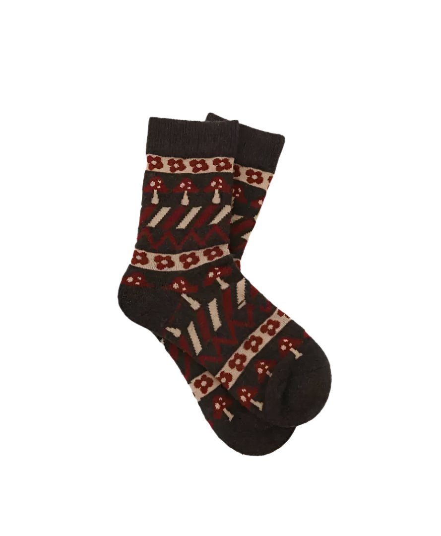 MUSHROOM & FLORAL BLACK SOCKS