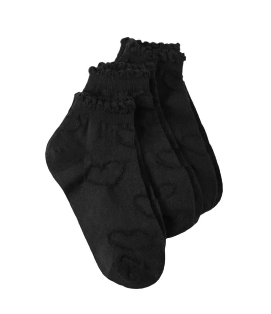 HEART TRIM COTTON SOCKS BLACK