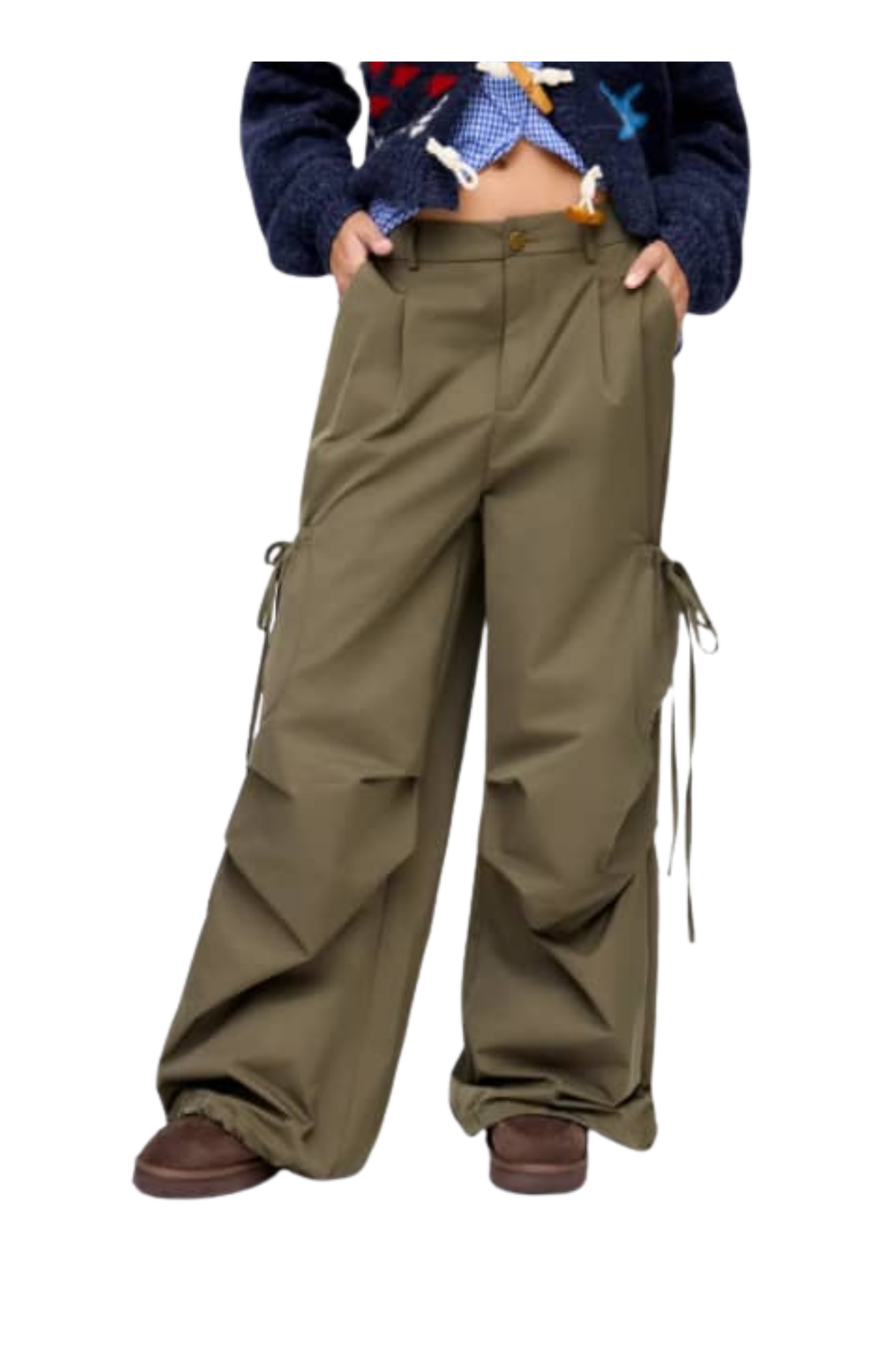 DARK GREEN WIDE LEG CARGO PANTS