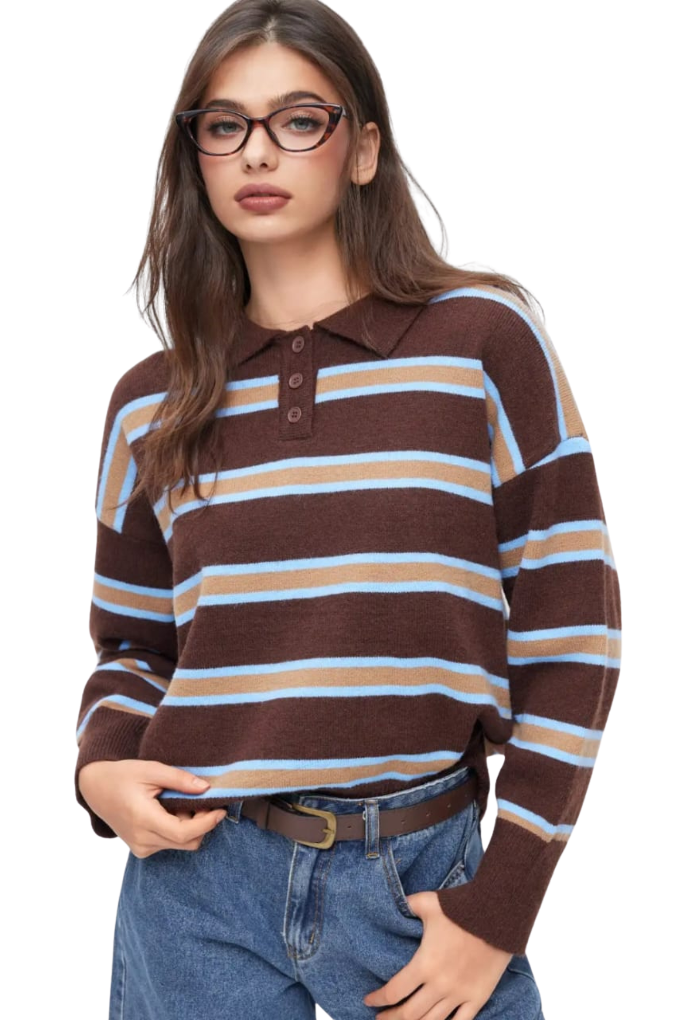 KNIT STRIPE LONG SLEEVE TOP