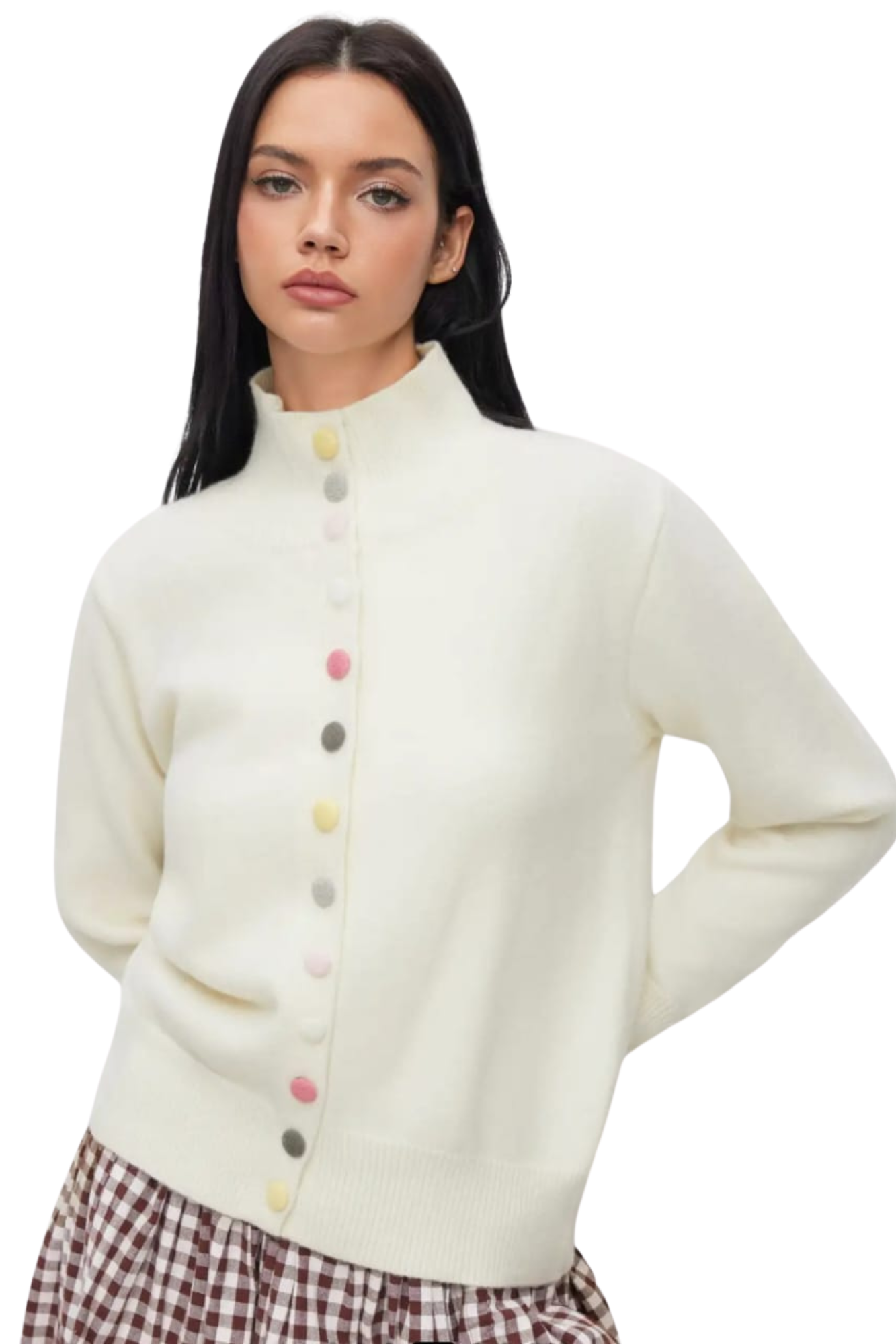 KNIT COLOR BUTTON CARDIGAN