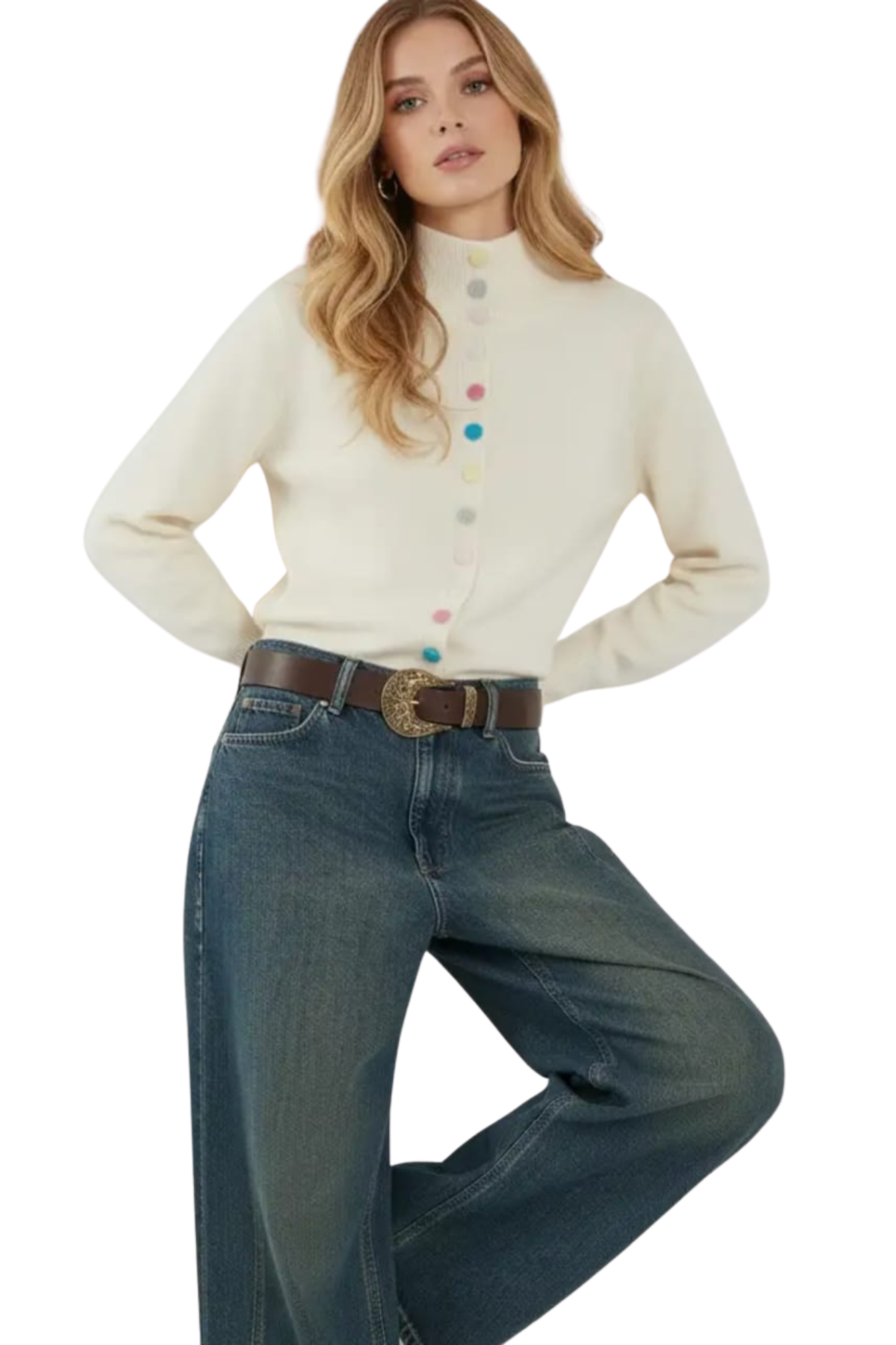 KNIT COLOR BUTTON CARDIGAN