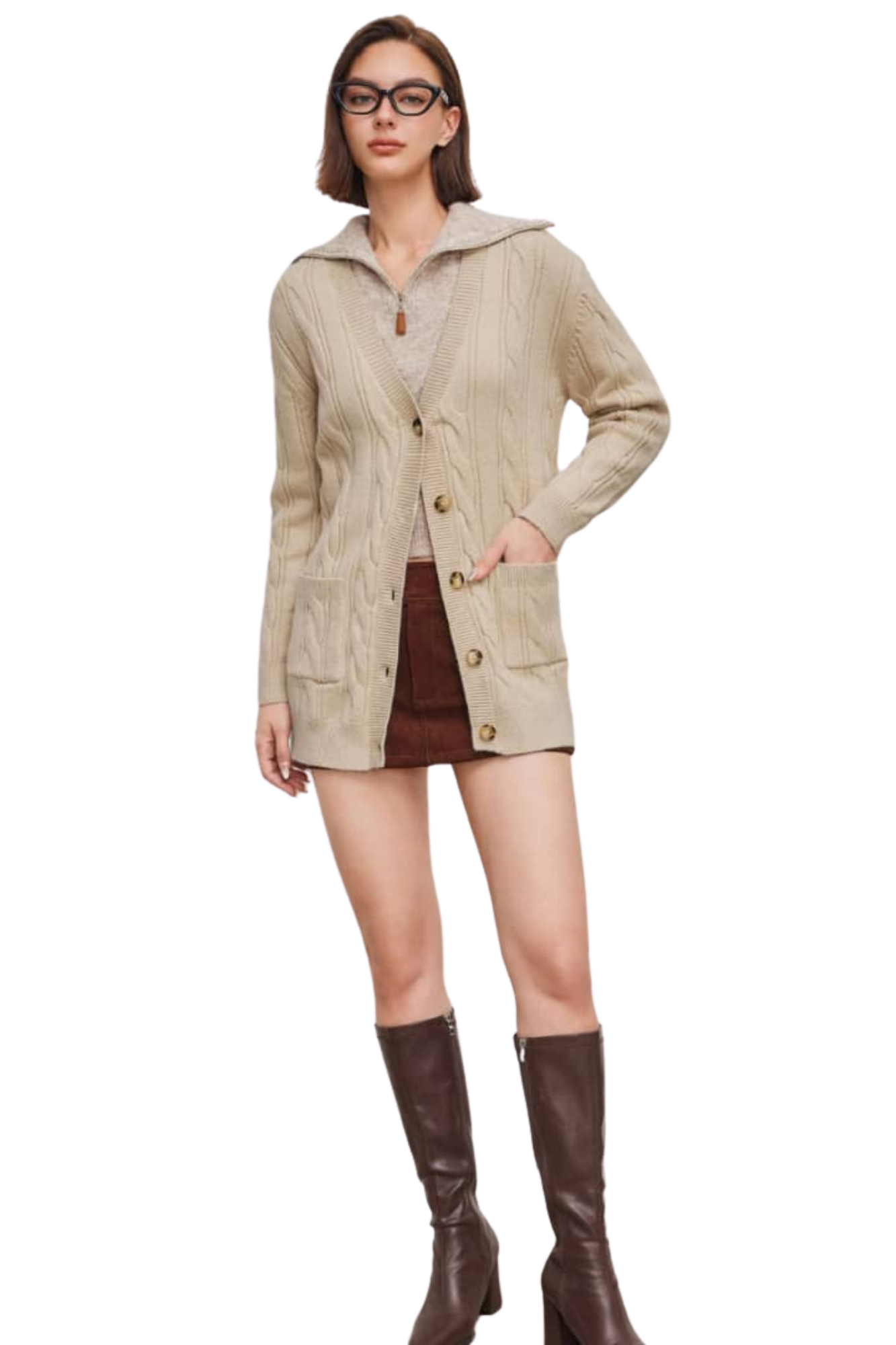 KNIT V-NECK CARDIGAN KHAKI