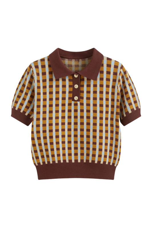 KNIT POLO CHECK BROWN