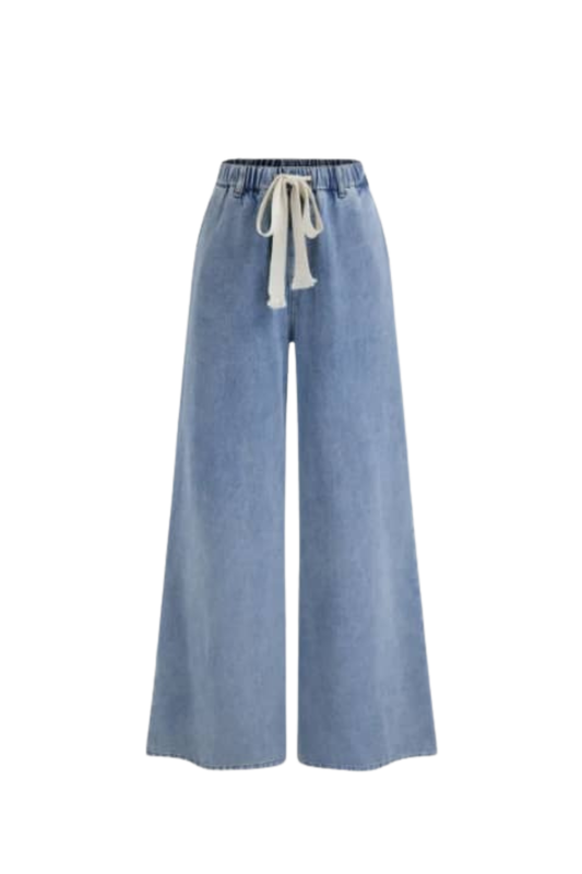 DENIM FRONT TIE WIDE PANTS