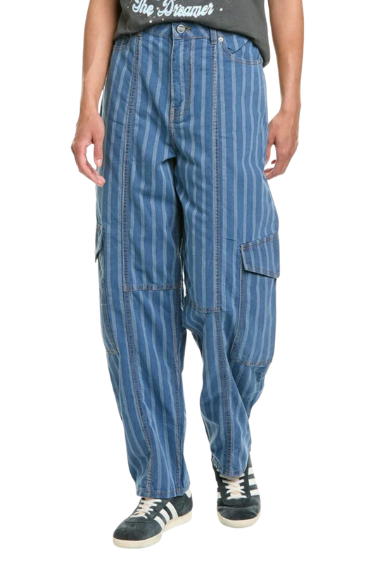 LIGHT STRIPE DENIM CARGO PANT
