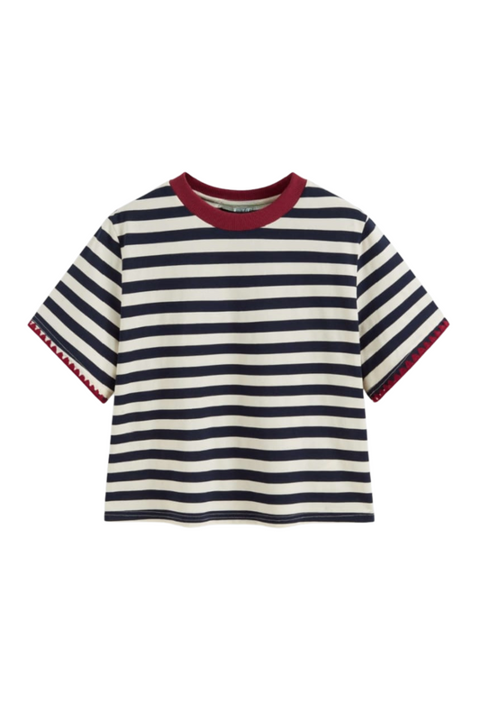 COTTON STRIPE NAVY TEE