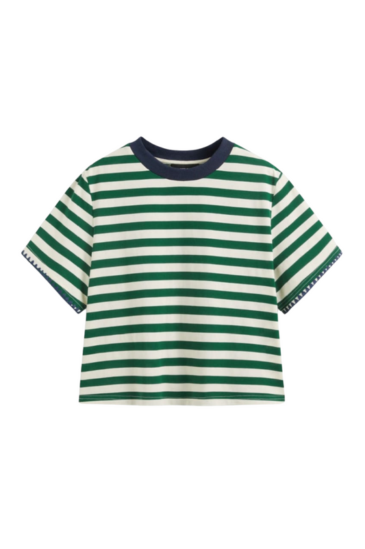 COTTON STRIPE GREEN TEE