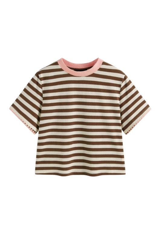 COTTON STRIPE BROWN TEE